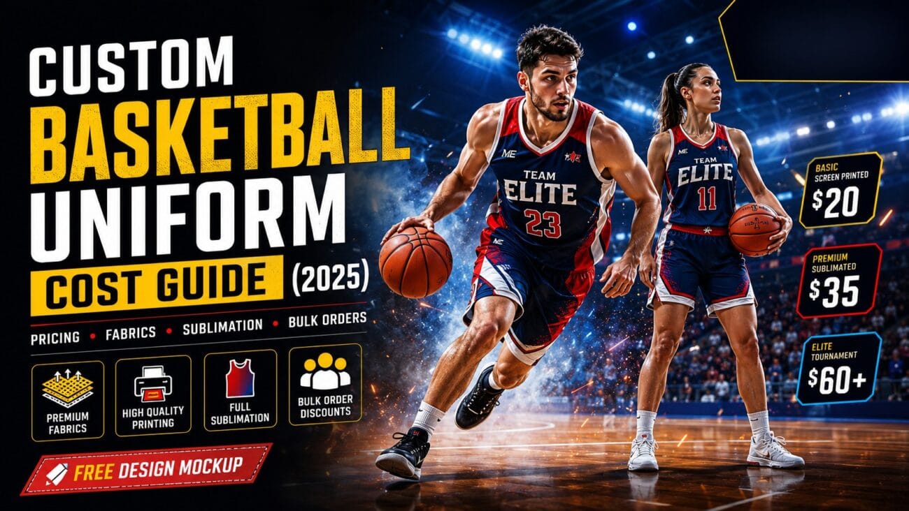 Custom basketball uniform cost guide showing professional players wearing custom sublimated basketball uniforms with pricing comparison.