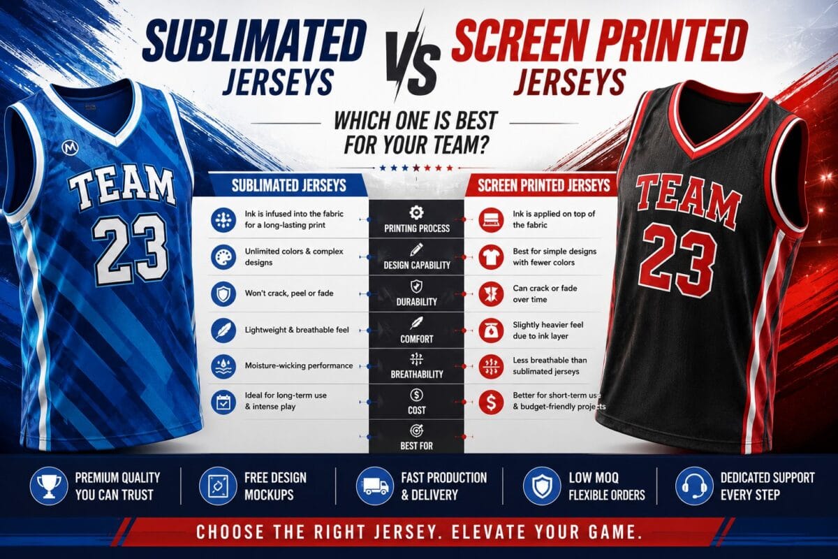 Sublimated vs screen printed jerseys comparison for custom sports uniforms